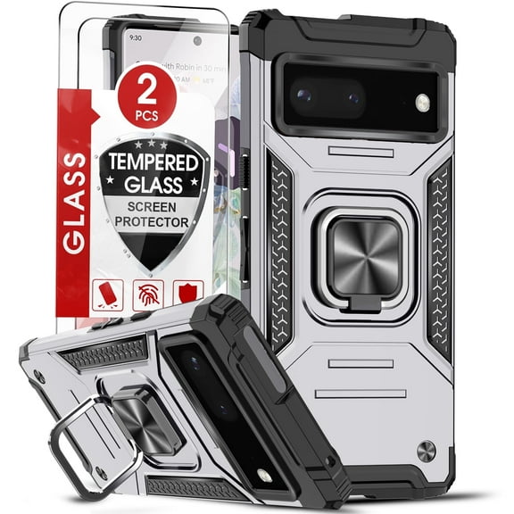 LeYi Compatible for Google Pixel 8 Case: Tempered Glass Screen Protector 2 Pack, Silver