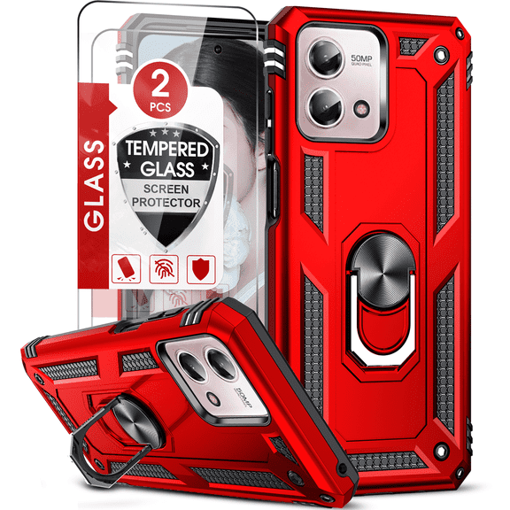 LeYi Military-Grade Case with Magnetic Ring Kickstand for Motorola G Stylus 5G 2023, Red