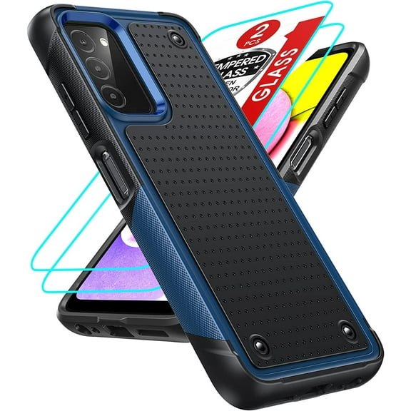 LeYi Mobile Case For Samsung Galaxy AO3S Case with 2 x Tempered Glass Screen Protector, Blue