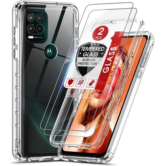 LeYi for Moto G Stylus 5G 2021 Case, Motorola G Stylus 5G Case with 2 Tempered Glass Screen Protector, Full-Body Shockproof Bumper Rugged Hybrid Clear Protective Case for G Stylus 5G, Clear