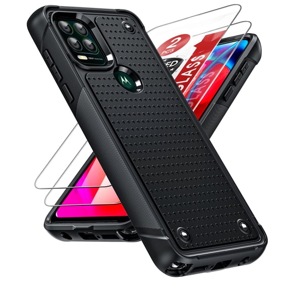 LeYi Moto G Stylus 5g 2021 Case with 2 Pack Screen Protectors, Dual Layer Protective Hard PC Back & 4 Corners with Airbags[12ft Drop Protection] for Moto G Stylo 5g Case 2021 - Black