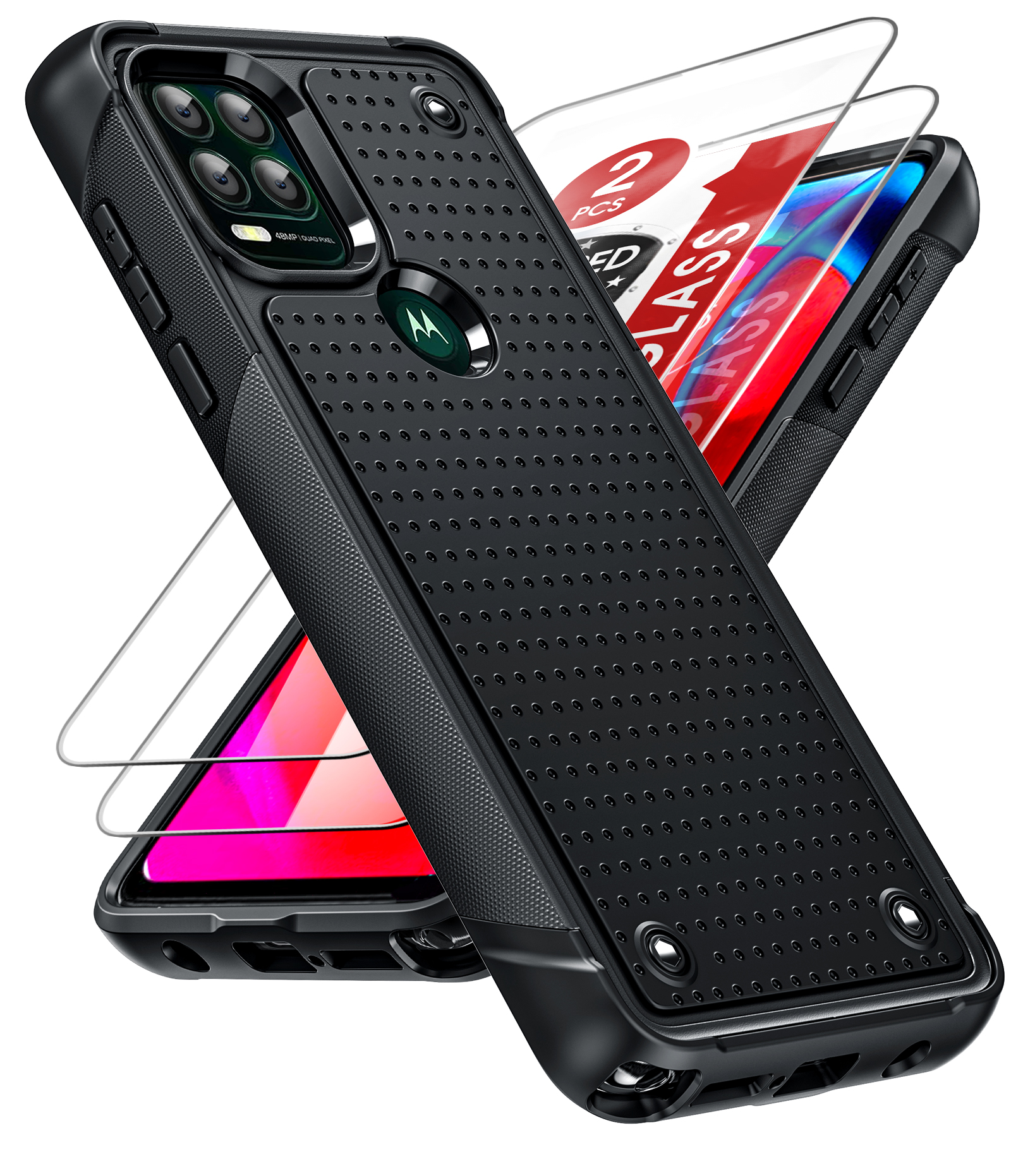 LeYi Moto G Stylus 5g 2021 Case with 2 Pack Screen Protectors, Dual Layer Protective Hard PC Back & 4 Corners with Airbags[12ft Drop Protection] for Moto G Stylo 5g Case 2021 - Black