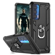 LeYi Motorola Edge 2021 Phone Cases [Military-Grade] Metal Protective Case with Ring Kickstand Black