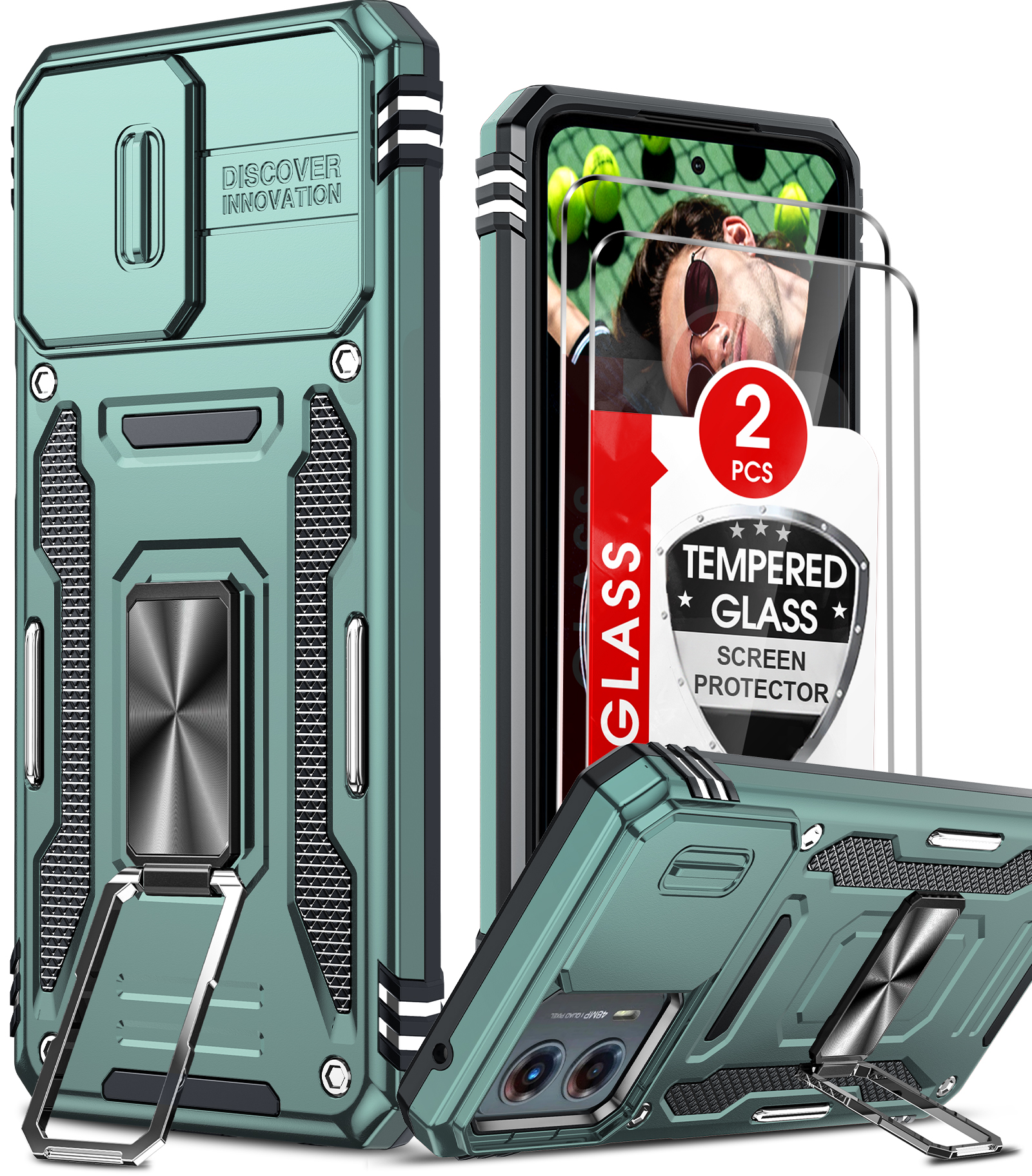 LeYi Motorola G 5G 2023 Case with Screen Protector [2 Pack], Shockproof Full Body Case , Green