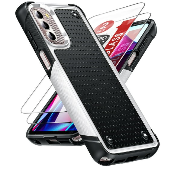 LeYi Motorola Moto G Stylus 2022 Case with 2 Pack Screen Protectors, Dual Layer Protective Hard PC Back & 4 Corners with Airbags[12ft Drop Protection] for Moto G Stylus 2022 Phone Case - White