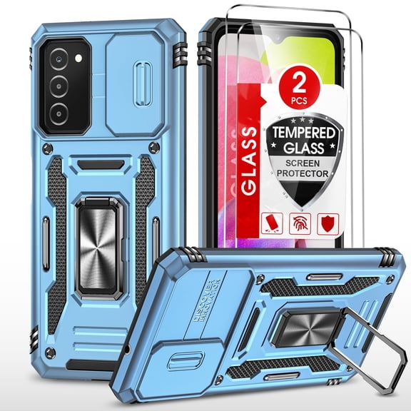 LeYi for Samsung Galaxy A03S 165.8 Case with Tempered Glass Screen Protector, Sea Blue