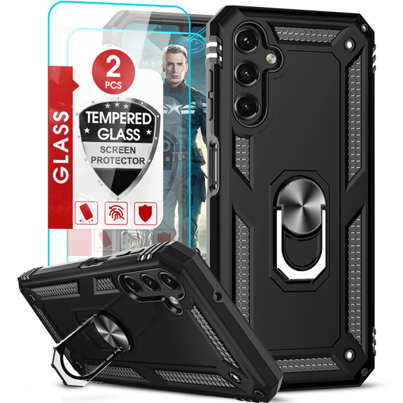 LeYi for Samsung A 14 5G Case, Cell Phone Cases Galaxy A14 with [2 Pack] Screen Protector, Military-Grade Heavy Duty Cover with Magnetic Ring Stand for A 14 5G, Black