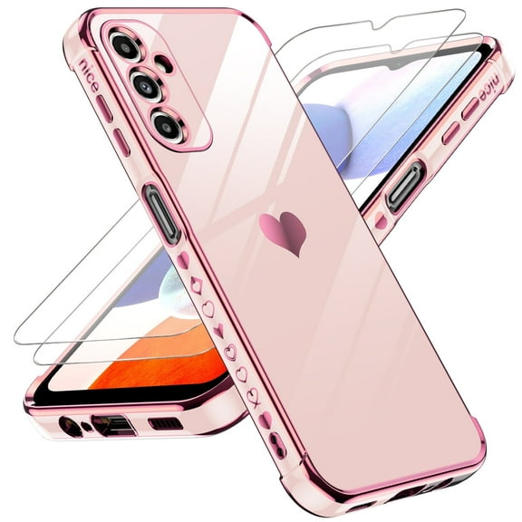 LeYi For Samsung A 14 Case with Samsung Galaxy A14 5g Screen Protector [2 Pack] , Plating Rose Gold Edge Protective for Case Samsung Galaxy A14 5g, Pink