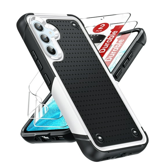 LeYi Samsung  A 54 Case with Screen Protector [2pcs], Dual Layer Protective PC Back & Soft Bumper Resilient Shock Absorb Phone Case Galaxy A54 5G, White