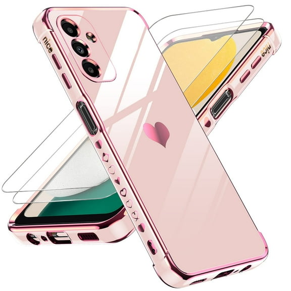 LeYi for Samsung A13 5G Case for Women for Girl + [2 Pcs] A13 5G Screen Protector, Aesthetic Love Heart Luxury Case Cute Plating Soft TPU Girly Shockproof Case for Galaxy A13 5G