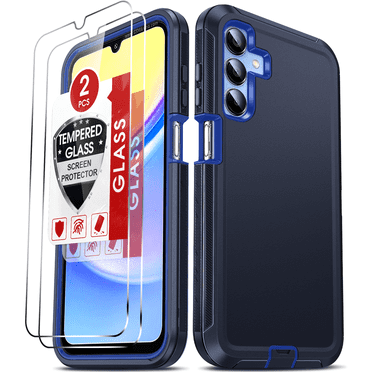 LeYi For Samsung Galaxy A15 5G Phone Case with Screen Protector 2-Pack 3-in-1 Rugged Case, Blue