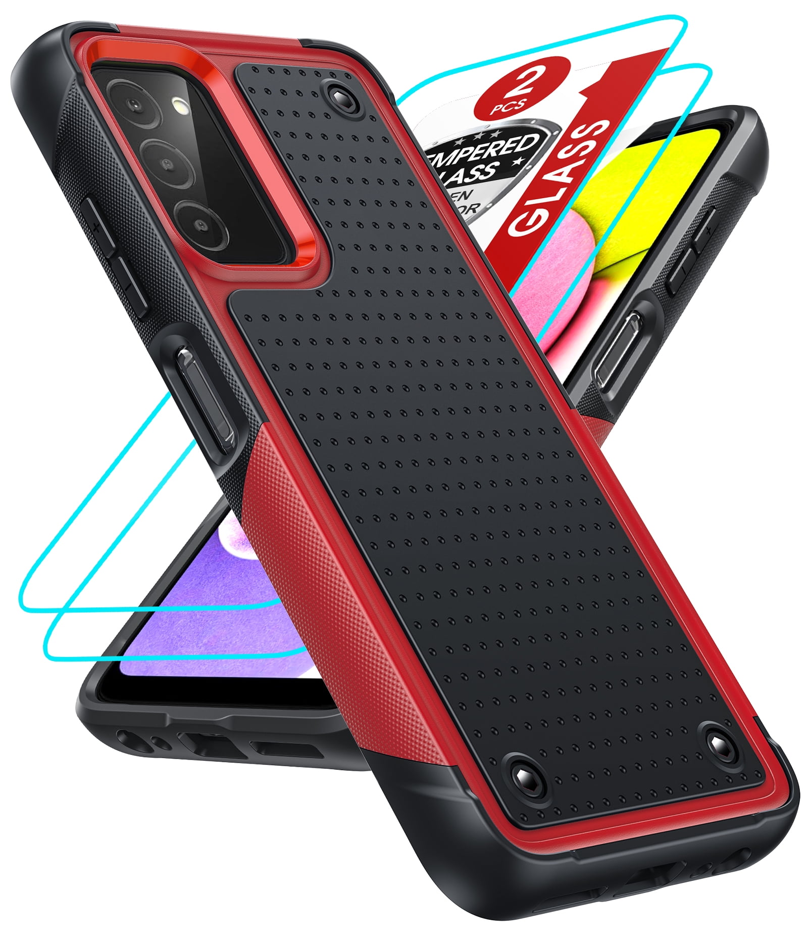 LeYi for Samsung AO3S Case, Samsung Galaxy A03S Case with [2 x Tempered Glass Screen Protector], Full-Body Shockproof Soft Liquid Silicone Protective Case for Samsung A03S (6.5 Inch), Red