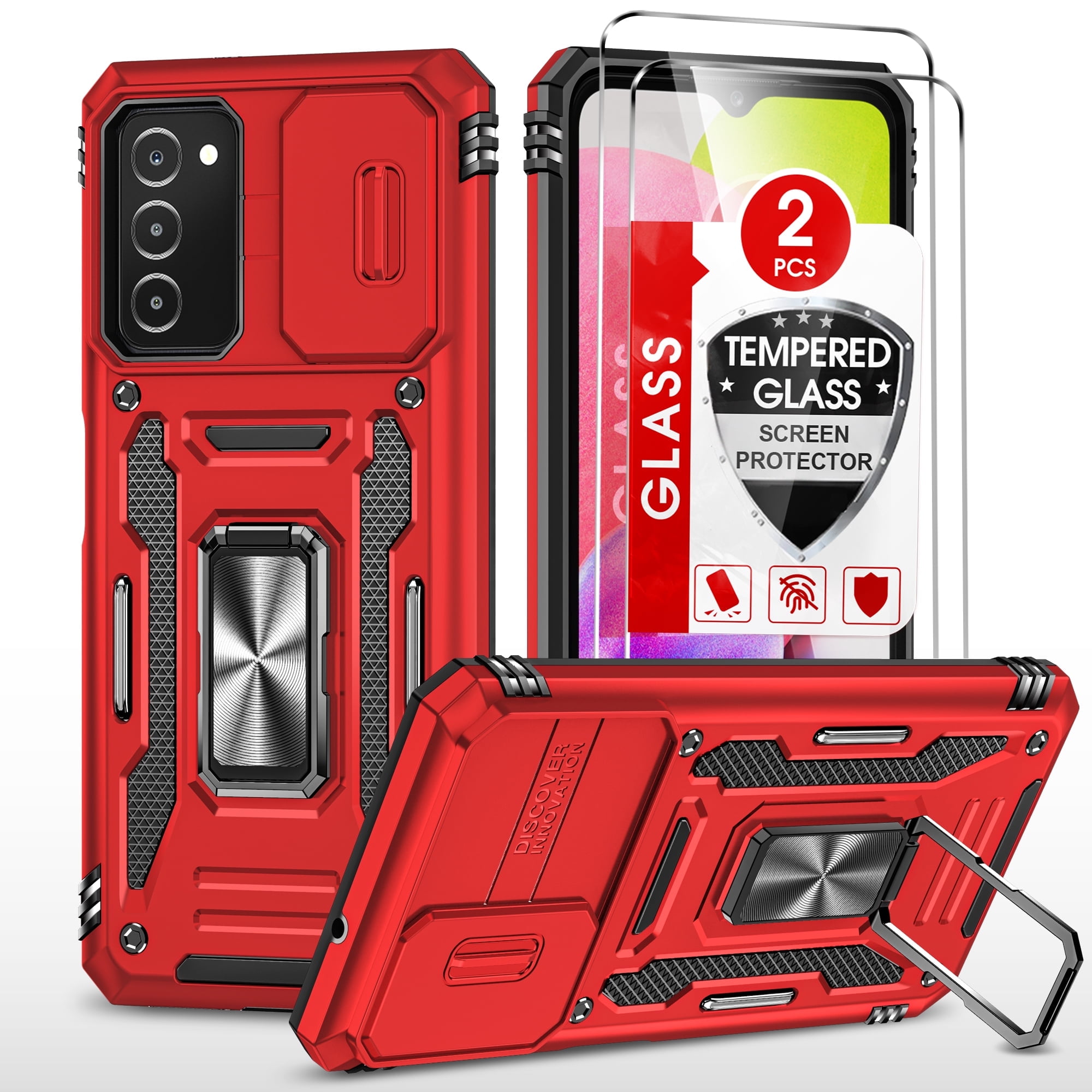 LeYi For Samsung Galaxy A03s Case, 2x Tempered Glass Screen Protector, Full-Body Shockproof Soft,Red