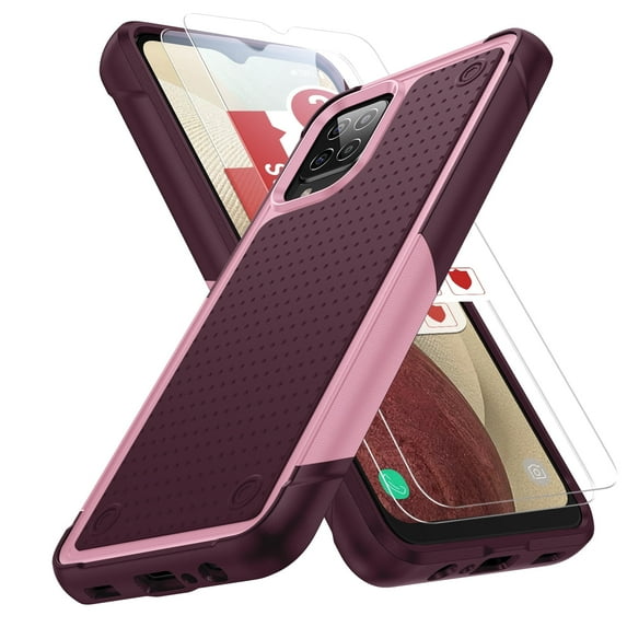 LeYi for Samsung Galaxy A12 5G Case, 4 Corners with Airbags, with 2 Pack Screen Protector, Pink