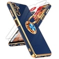 thumbnail image 1 of LeYi For Samsung Galaxy A13 5G Phone Case:2pcs Tempered Glass Screen Protector and 360° Rotatable Ring Mount Magnetic Stand,Rose Gold Plated Edge Protector Samsung A13 5G Phone Case, Blue, 1 of 8