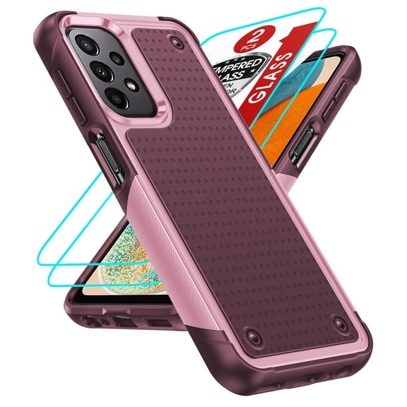 LeYi for Samsung Galaxy A13/ A32/ A23 5G 4G Case, Samsung A04S Case with 2 Pack Tempered Glass Screen Protectors, Heavy Duty Hard PC Textured Back Case for Samsung A13 5G 4G/ A32/ A23/ A04S, Pink