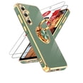 thumbnail image 1 of LeYi for Samsung Galaxy A35 5G Case: with Tempered Glass Screen Protector [2 Pack] 360° Rotatable Ring Holder Magnetic Kickstand, Plating Rose Gold Edge Samsung A35 5G Case, Light Green, 1 of 8