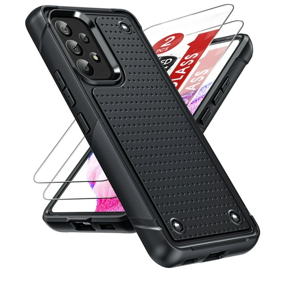 LeYi for Samsung Galaxy A53 5G Case with [2 Pack] Screen Protectors, 4 Corners with Airbags, Non-Slip Textured Grip Bumper Support Wireless Charging Drop Resistant Samsung A53 Phone Case - Black