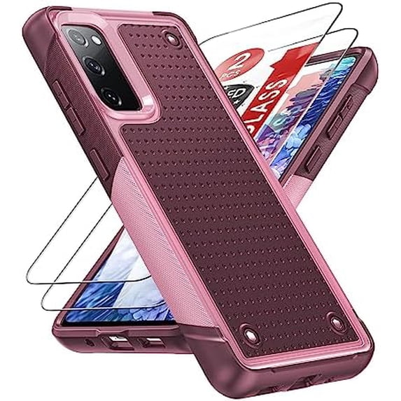 LeYi for Samsung Galaxy S20-FE 5G Case: S20 FE 5G Phone Case with 2 Pack Screen Protectors, Heavy Duty PC Back & Soft Bumper Cell Phone Case Cover for Samsung S20FE 5G/S 20FE, Red Pink