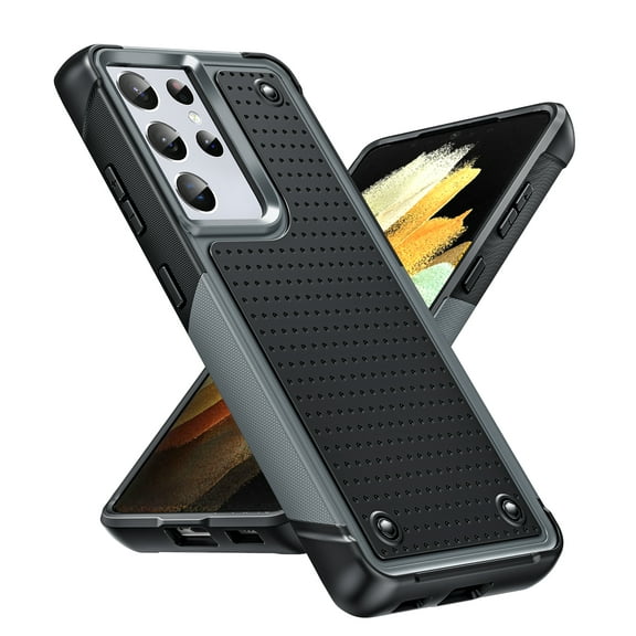 LeYi for Samsung Galaxy S21 Ultra Case 5G, Shockproof Heavy Duty Dual Layer Protective Hard PC Textured Back & Soft Bumper Case Cover for Galaxy S21 Ultra, Grey