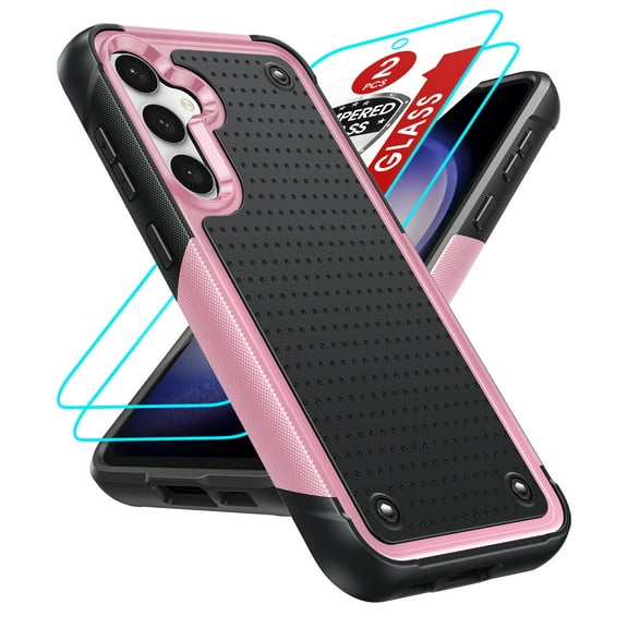 LeYi for Samsung Galaxy S23 FE Case, Galaxy S23 FE Phone Case with [2Pcs Tempered Glass Screen Protectors], Heavy Duty Protective Rugged Case for S23 FE 5G Pink