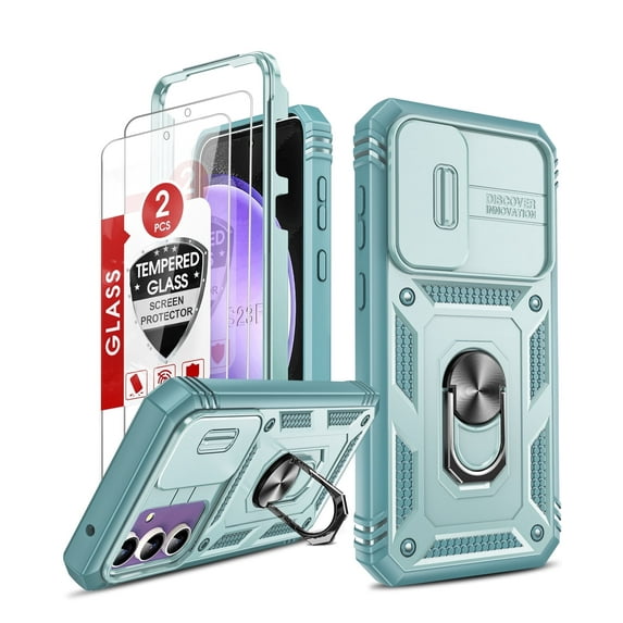 LeYi Compatible for Samsung Galaxy S23 FE Case with Camera Cover and 2Pack Screen Protector, Green