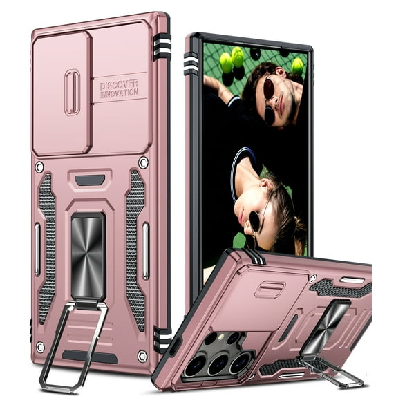 LeYi for Samsung Galaxy S24 Ultra Phone Case, Galaxy S 24 Ultra 5G Case with Slide Camera Cover, Military Grade Shockproof Full Body Protective Cover for S24 Ultra, Rose Gold