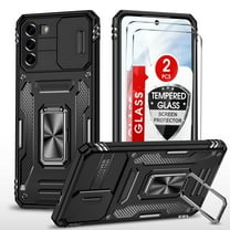 LeYi for Samsung Galaxy S21 FE Case, 2 Pack Screen Protector, Slide Camera Cover Protection, Black