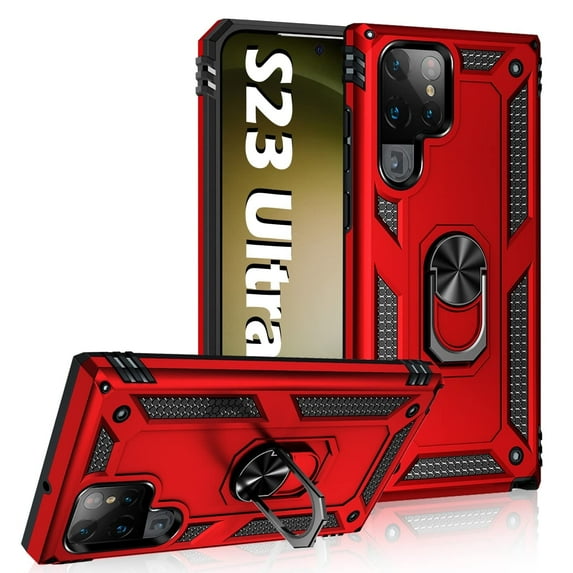 LeYi for Samsung S23 5G Ultra Cover Military Grade Shockproof Heavy Duty Protective, Red