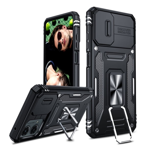 LeYi for Moto G 5G 2024 Phone Case with Slide Camera Cover, [Military-Grade] Hard Case with Stand for G 5G, Black