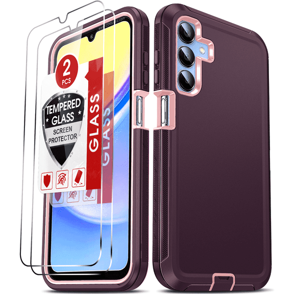 LeYi for Samsung Galaxy A15 5G Phone Case with Screen Protector 2-Pack 3-in-1 Rugged Case, Wine Red