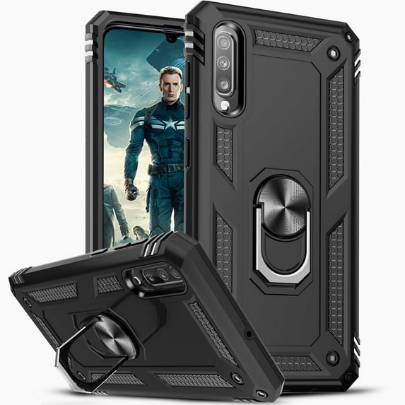 LeYi for Samsung Galaxy A50/A50s/A30s Case, Metal Rotating Ring Kickstand Holder Heavy Duty Shockproof Case for Samsung A50/A50s/A30s, Black