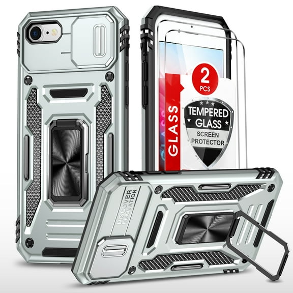 LeYi iPhone 8 Case, iPhone 7 Case, iPhone SE 2022 Case with Screen Protector [2 Pack], [Slide Camera Cover Protection] Military Grade Shockproof Full Body Protective Cover for iPhone 8/7 Case - Grey