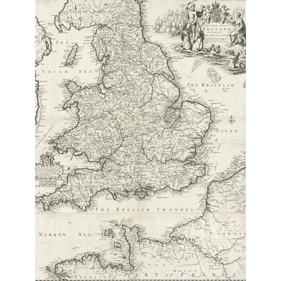 Lea 1690 Map Natural Shape England Rivers Seaports Extra Large XL Wall Art Poster Print