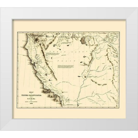 Lea 29x26 White Modern Wood Framed Museum Art Print Titled - Upper California Territory Exploration - Lea 1844