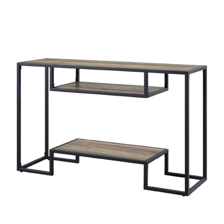 Lea 48 Inch Wood Sideboard Sofa Table Grain Details Metal Rustic Oak - Saltoro Sherpi