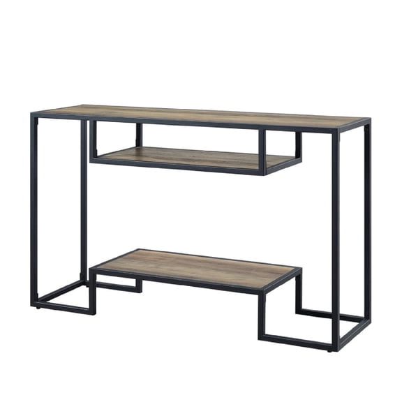 Lea 48 Inch Wood Sideboard Sofa Table Grain Details Metal Rustic Oak - Saltoro Sherpi