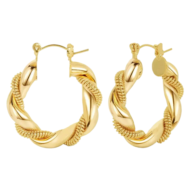 Lea Moda Gold Hoop Earrings, 18K Gold Plated Twisted Hoop Earrings for Women