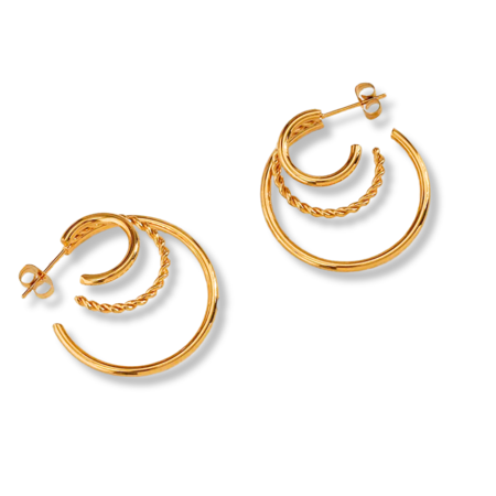 Lea Moda Gold Hoops Earrings, 18K Gold Plated Twist C Shape Earrings for Women