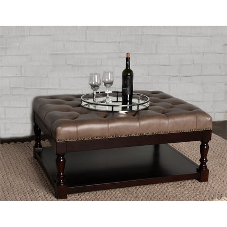Lea Unlimited Clarence Traditional Leather Cocktail Table in Mushroom Gray/Brown