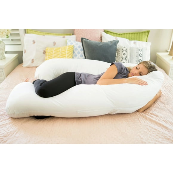 Leachco Back 'N Belly Bliss Pregnancy/Maternity Body Pillow with 100% Sateen Cotton, 300 Thread Count Zippered Cover in Soothing White