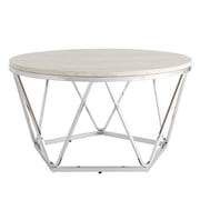 SEI Furniture Luna 33" Round Faux Stone Top Coffee Table in Silver