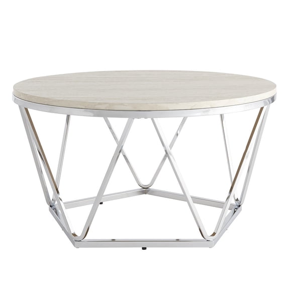 SEI Furniture Luna 33" Round Faux Stone Top Coffee Table in Silver