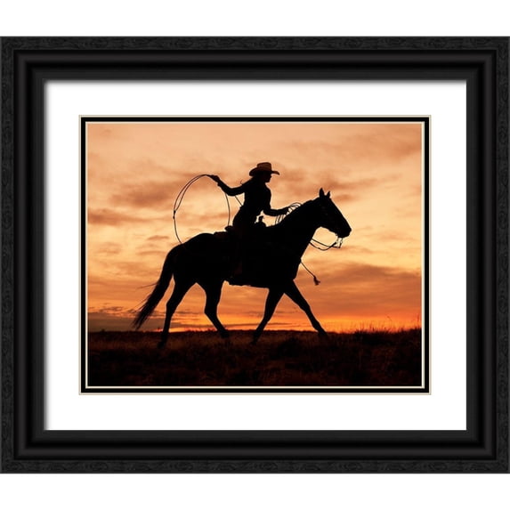 Leacock, J.C. 24x20 Black Ornate Wood Framed with Double Matting Museum Art Print Titled - Cowgirl Silhouette