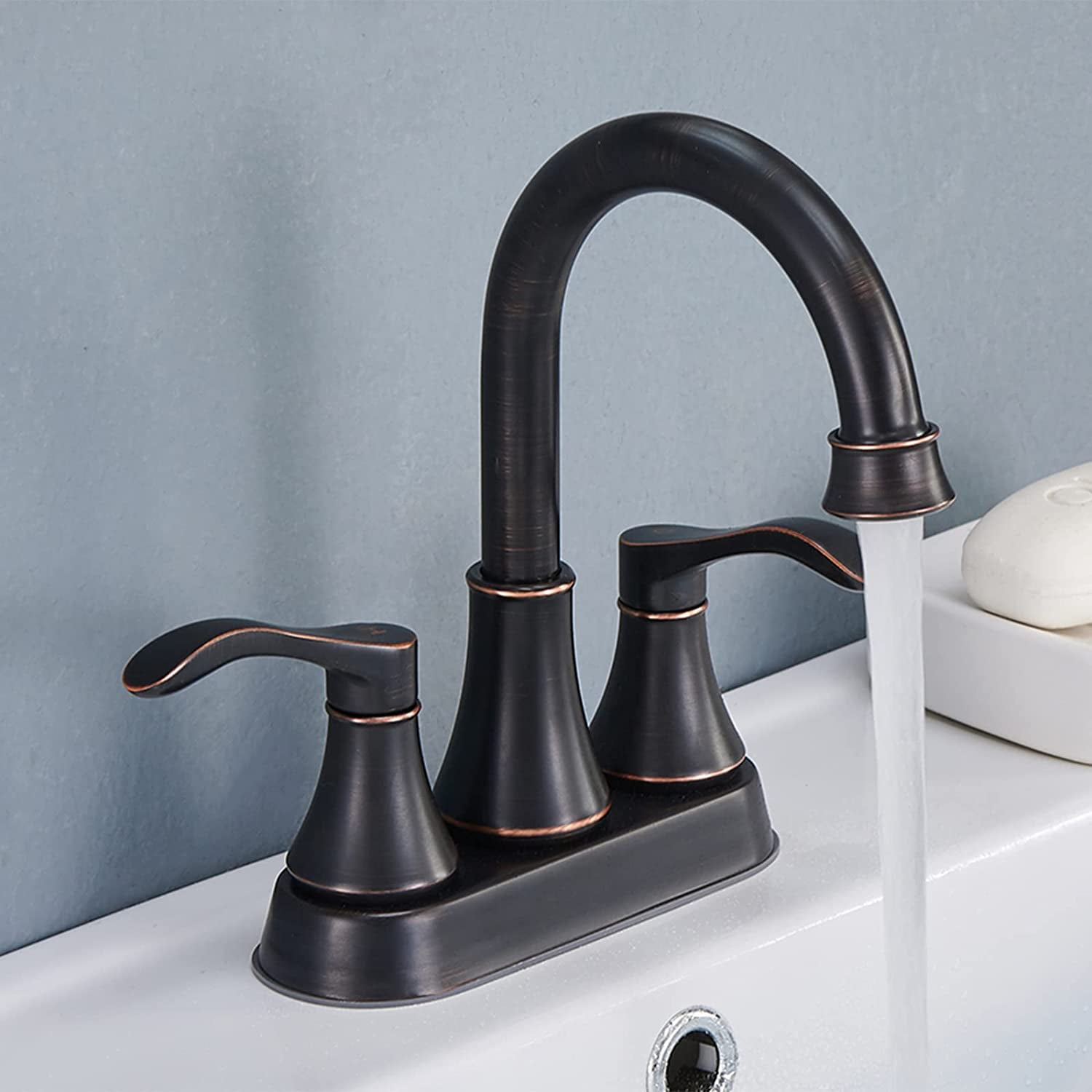 Lead-Free Antique 2 Handle Oil Rubbed Bronze Bathroom Sink Faucet, 360° Swivel High-Arc Spout 4 ...