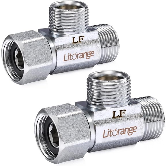 Lead-Free Brass 2 PCS Brass Angle Stop Add-A-Tee Valve 3/8" Compression Inlet by 3/8" Compression Outlet by 3/8 Inch Outlet Easy Connect Tee