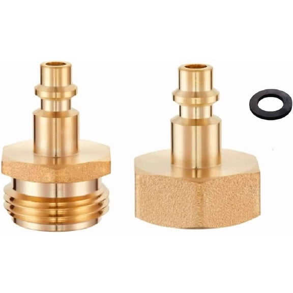 Lead-Free Brass Winterize Blow Out Adapter for Sprinkler Systems Air Compressor Quick Connect 1/4" Quick Connect Plug to GHT 3/4" Garden Hose Fitting for RV, Travel Trailer, Boat & Camper