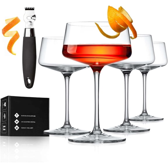 Lead-Free Crystal Coupe Glasses Set of4,9 Oz Hand-Blown Cocktail Glasses for Espresso Martini, Manhattan as Bar Glassware