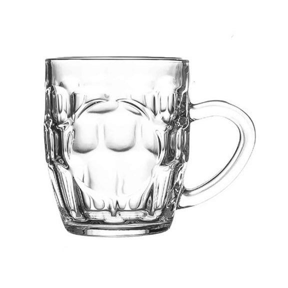 Lead-Free Glasses with Handle, 13.5Oz Clear Dimpled Glass Mugs for Water Tea Milk Coffee Beer, Dishwasher Safe