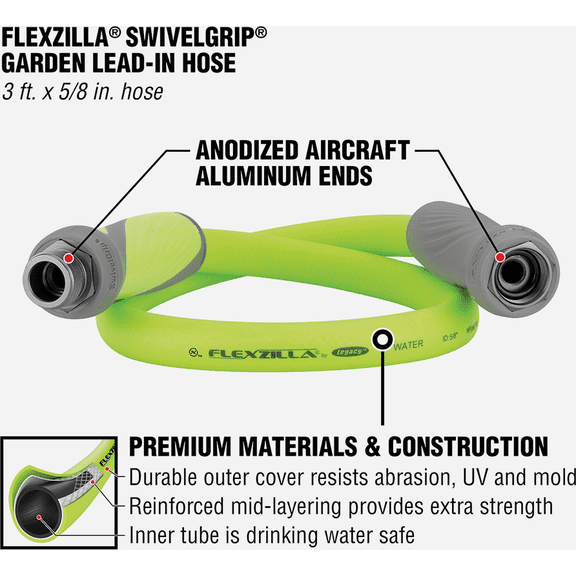 Flexzilla Lead-In Hose With SwivelGrip Connections - Pack of 2  Garden & Landscape Use, Standard Connection
